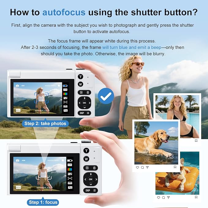 4K Digital Camera, 64MP Vlogging Camera for Photography with 3" 180° Flip Screen, 16X Compact Digital Camera with 64GB Micro SD Card for Beginner (White)