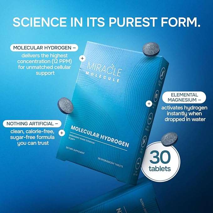 Molecular Hydrogen Tablets with Elemental Magnesium | 12PPM Hydrogen Water Tablet | 30 Tablets | Health & Wellness, Cognitive Support, Hangover Relief & Immunity Boost | Miracle Molecule