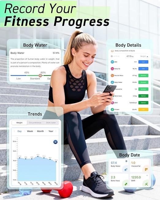 INSMART Body Fat Scale, Smart Scale for Body Weight 0.1lb High Accuracy, Digital Bathroom Weight Scale for BMI, Body Fat, Muscle 17 Body Composition Analyzer Sync with App, LED Display, 400lb, Black