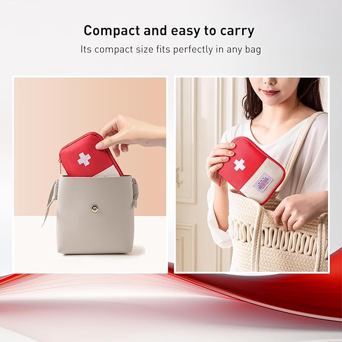 2 Packs Travel First Aid Bag,Empty Mini First Aid Pouch,Emergency Medicine Storage Organizer Bag Health and Household Supplies