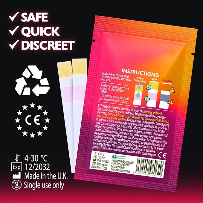 Spiked Drink Test Strips - 10 Tests - Detects GHB and Ketamine - Superior Alternative to Messy Drug Test Nail Polish & Straws - Compliant with California Law