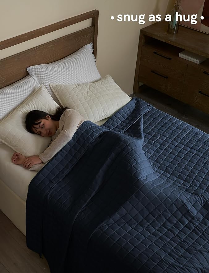 YnM Cotton King Size Weighted Blanket for Adults (88x104 Inches, 20 Pounds, Navy), Smallest Compartments with Cooling Glass Beads,Heavy Blanket for Two Persons of 90~160lbs on Queen or King Bed