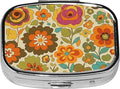 Square Pill Case Small Pill Box with Mirror Pocket 2 Compartment Vitamin Pill Medicine Case Organizer Pill Containers for Traveling Vintage Flower Petals Two