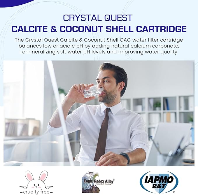 Crystal Quest Calcite & Coconut Shell GAC Water Filter Cartridge – pH Balancing, Dual-Stage Filtration, Removes Impurities, Enhances Taste – Fits Countertop & Inline Systems