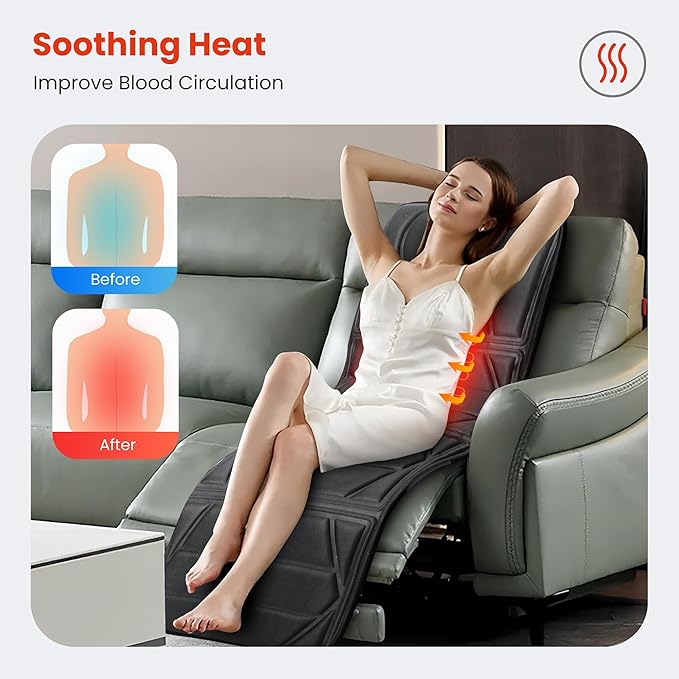 CooCoCo Massage Mat with Heat, Massage Pad with 10 Vibration Motors, Full Body Massager for Neck and Back, Bed Massager for Shoulders, Lumbar, Leg, Gifts for Mom Dad, Birthday Gifts for Men Women