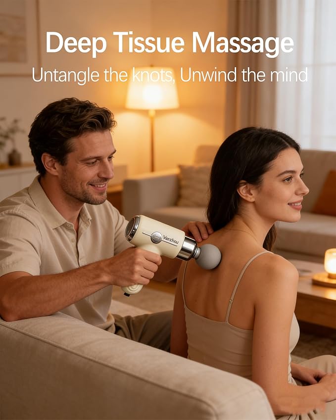 Mini Massage Gun Deep Tissue, Portable Handheld Massage Gun for Muscle Recovery, Quiet Percussion Massager with 9 Heads, Lightweight USB-C Rechargeable Massage Gun for Travel, Gym & Office