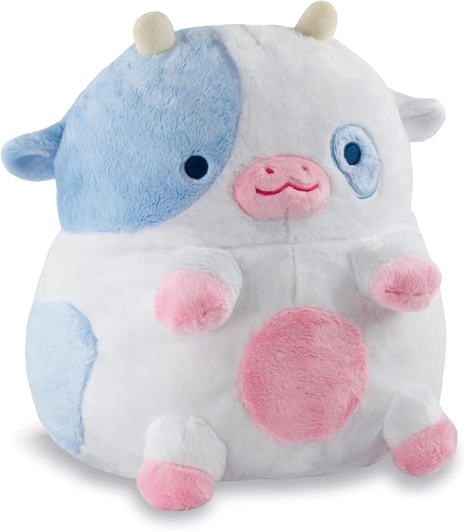 Heatable Scented Cow Plush for Period Cramp Relief & Emotional Support, Microwavable Soft Toy Plushies, Coolable Stuffed Animal for Anxiety, Cute Heating Pad for Pain Relief (Blueberry)