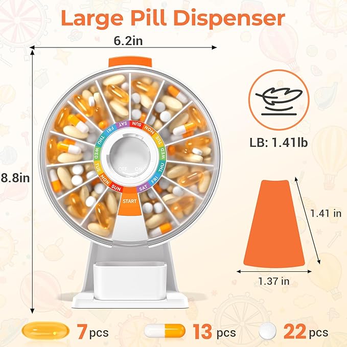 Zoksi Large Fun Pill Dsipenser, Daily Pill Box for 7 or 14 Days, Wall-Mountable or Tabletop Weekly Pill Organizer Hold for Medicine, Vitamin or Supplements, Pill Case with Easy Press Button (White)