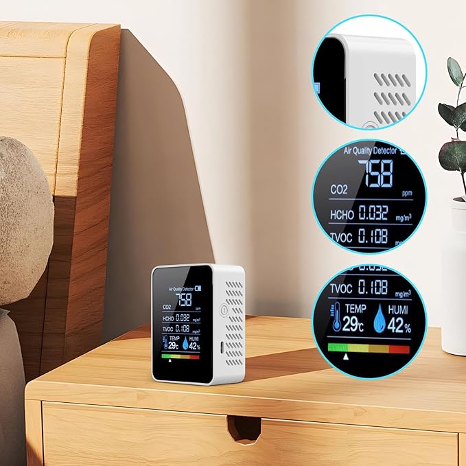 Indoor Air Quality Monitor Formaldehyde Detector Multi-Parameter Detection Real-time Monitoring Visual Data Display for Safety Detection Testing Monitoring Grow Tents Bedroom Carbon Dioxide Home