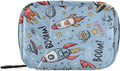 Light Blue Doodle Boom Space Rockets Stars Travel Pill Organizer Case Box Container Weekly Portable Vitamin Medicine Holder Storage Bag with Zipper Removable
