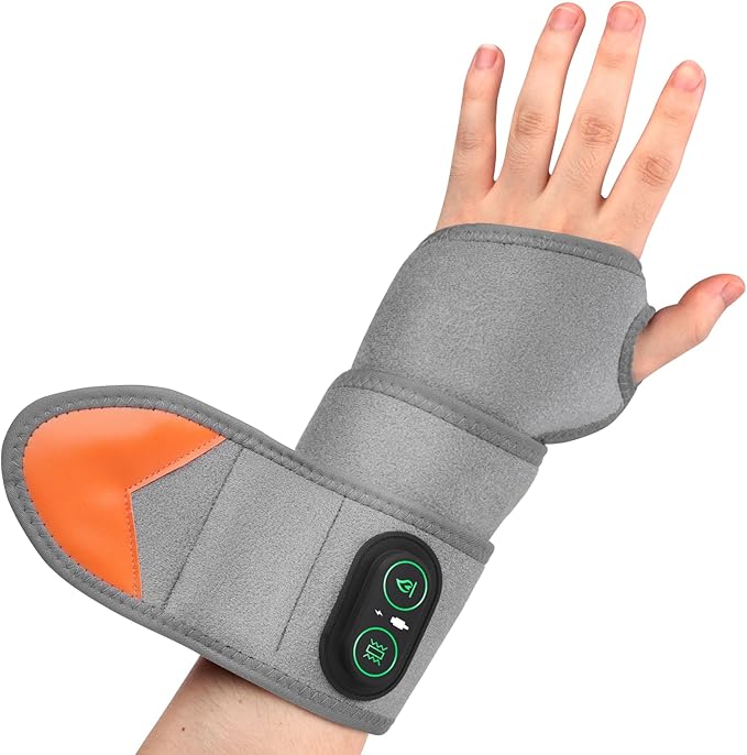Cordless Wrist Heating Pad Wrap for Arthritis and Carpal Tunnel, Rechargeable Heated Wrap Pad Wrist Massager for Hand Pain Relief, Red Light Heated Therapy Brace for Wrist to Woman Man and Elder, Gray