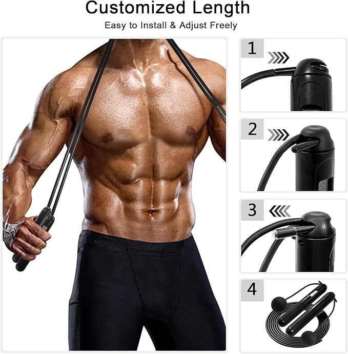 Jump Rope with Counter, 2-in-1 Weighted Corded & Cordless Skipping Rope with LCD Display, Adjustable Length Steel Ball Bearings for Calorie/Count Tracking - Smart Jump Rope for Adults Home Gym Fitness Workouts