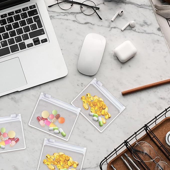 CertBuy 100 Pcs Pill Pouch Bags Zippered Reusable Pill Pouch, Pill Baggies Clear Plastic Pill Bags Self Sealing Travel Medicine Organizer Storage with Slide Lock for Pills and Small Items 7.6 x 7CM