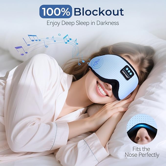 3D Sleep Mask with Bluetooth Headphones, Breathable Cotton Sleeping Headphones for Side Sleepers, Wireless Music Eye Mask with Timer, Gifts for Men Women, Blue