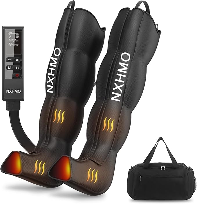 Leg Massager with Heat and Compression, Foot Massager for Circulation and Pain Relief, Sequential Air Compression Boots Recovery System with 9 Intensities 6 Modes,3 Heating for Athletes