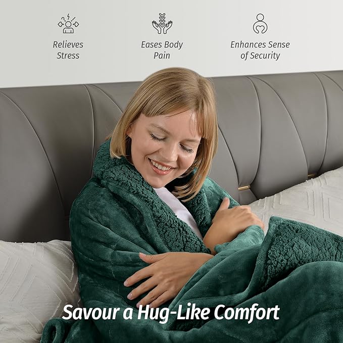 Wemore Sherpa Fleece Weighted Blanket for Adult, 15 lbs Dual Sided Cozy Fluffy Heavy Blanket, Ultra Fuzzy Throw Blanket with Soft Plush Flannel Top, 48 x 72 inches, Green on Both Sides
