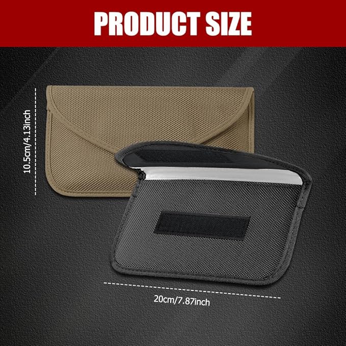 2PCS Faraday Bags for Car Key and Cell Phone, Signal Blocking Bag, Faraday Key Fob Protector, Universal Cell Phone Privacy Card Protection Car Accessories for Anti-Thefting (Black+Khaki)
