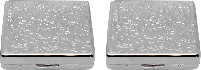 Set of 2 Metal-Plated Weekly (7-Day) Pill Box Case & Portable Medicine Organizer (Silver Victorian)