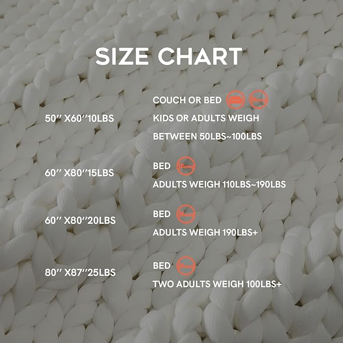 YnM Cooling Weighted Blanket, Handmade Chunky Yarn Knitted Design, Temperature Regulating and Breathable, Machine Washable Throw for Sleep or Home Decor (White, 80x87 Inch, 25lbs)