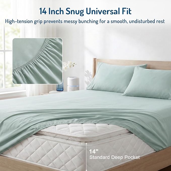 Degrees of Comfort Coolmax® Cooling Bed Sheets Queen Size for Hot Sleepers, Moisture Wicking Sheet Set for Night Sweats, Deep Pocket, Ultra Soft, Cozy for All Seasons, Aqua 4 Pieces