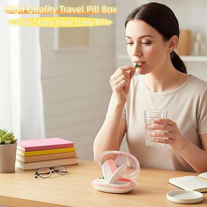 Portable Pill Organizer, Small Pill Case with Pocket 4 Compartments, Travel Pill Box, Pill Container to Hold Vitamin, Fish Oil, Supplement or Jewelry (Pink, 4 Case)