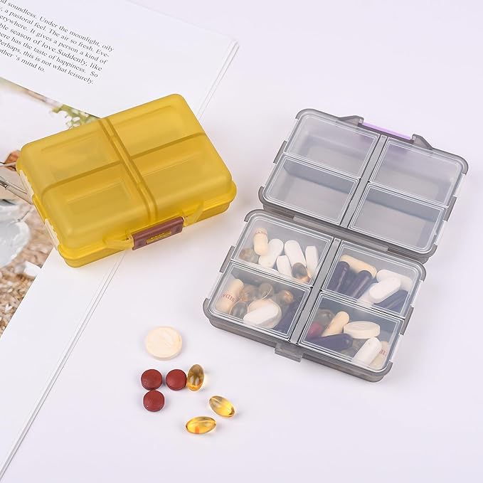 Travel Pill Organizer Small 8 Grid Compartments Pill Holder Box - Portable Medicine Container Case - Daily Weekly Medication Organizer