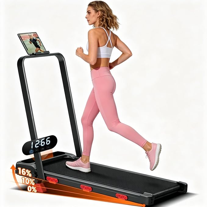 16% Incline Foldable Walking Pad, 2.5HP Quiet Under Desk Treadmill, 15.2" Wide Belt Portable Compact Treadmill for Home Office with 300LB Weight Capacity
