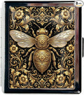 Metal 7 Day Pill Organizer, Cute Small Weekly Pill Case with 8 Compartments for Travel, Moisture-Proof Medicine Holder for Purse, Compact Daily Vitamin Box (Golden Bee Baroque)