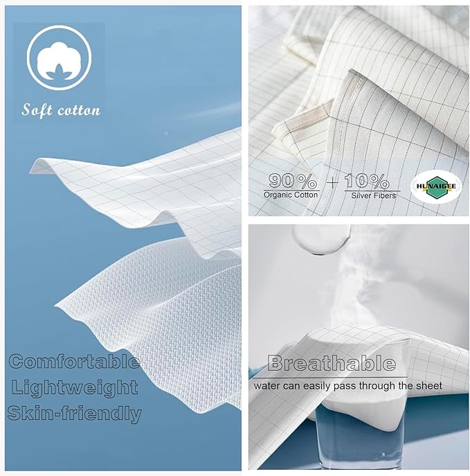 Grounding Sheet Grounding Flat Sheet with 15ft US Grounding Cable 10% Silver Fiber Conductive Grounding Sheets for Earth with Silver Fiber & Organic Cotton Beige