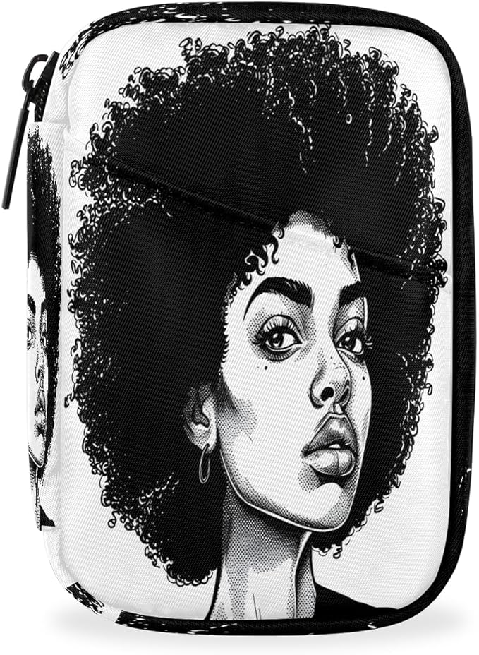 African Curly Hair Art Travel Pill Organizer Box Weekly Portable Pill Case Daily Pills 7 Day Small Birth Control Pills Container Removable Compartments for Medicine Vitamins Fish Oil