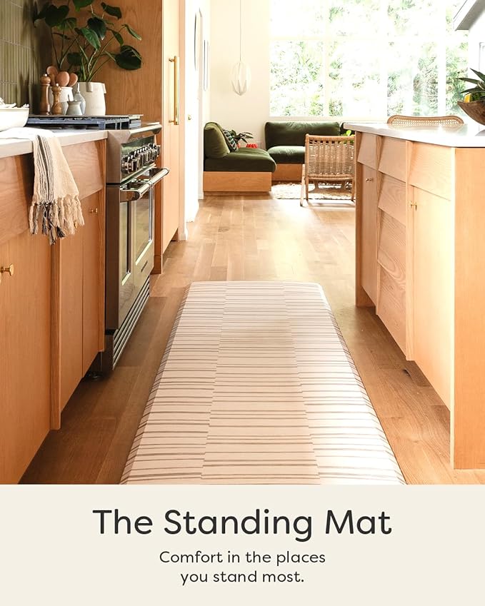 House of Noa Nama Standing Mat – Anti-Fatigue Cushioned Kitchen Mats for Floor | Ergonomic Bounce-Back Foam Kitchen Mats | Anti-Fatigue Mats for Kitchen & Standing | Nara Stripe Natural | 30" x 72"