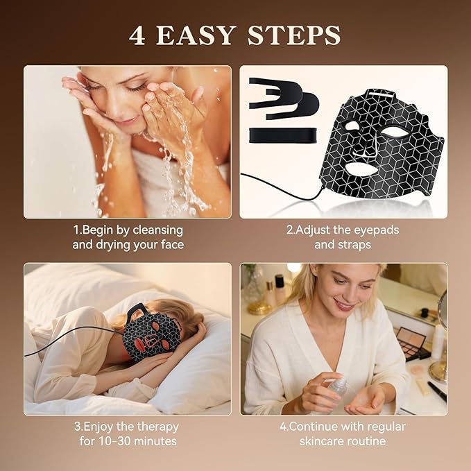 Red Light Therapy Mask for Face, 4 Modes Portable Led Face Mask Light Therapy with Remote, 180 LED Beads, Infrared Mask for Home Working Travel Yoga