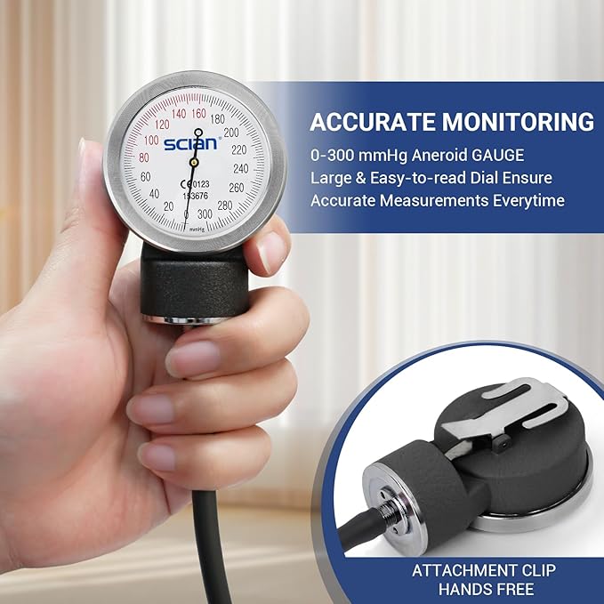 SCIAN Manual Blood Pressure Cuff - Aneroid Sphygmomanometer with European Cuff 12.6-20.8" and D-Ring, Come with Carrying Bag for Nurse Doctor Senior Adult, Black-Large Cuff
