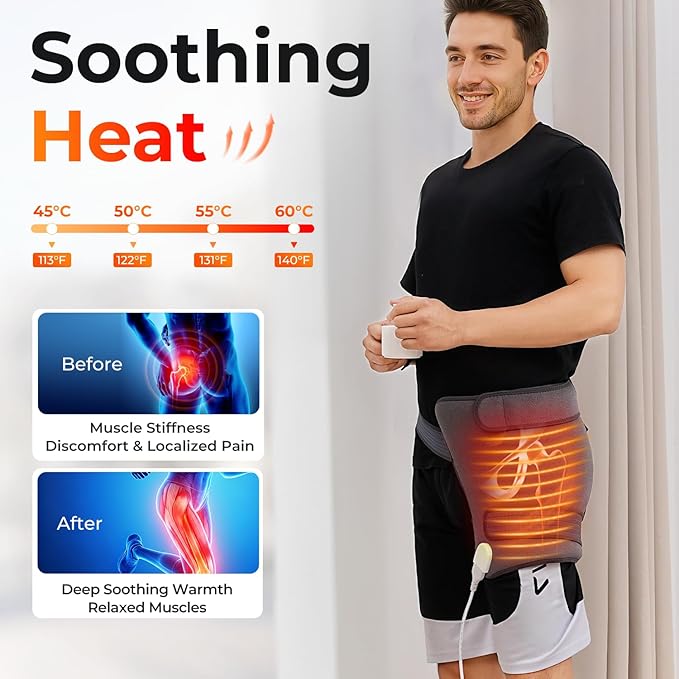 Hip Heating Pad for Hip Pain Relief, Heated Hip Brace for Sciatica Pain Relief, Hip Support Brace, Lower Back/Thigh/Buttock Electric Heat Pad Birthday Gifts for Mom Women Wife Men, 113℉-140℉ Adjust