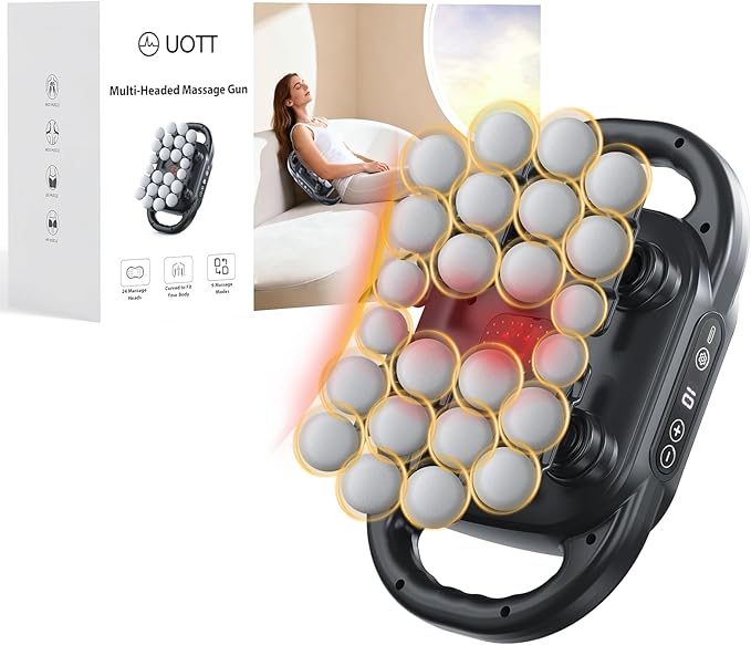 UOTT 24 Head Massage Gun Deep Tissue, Self Massager for Neck and Bback with 9 Modes & 9 Levels, Quiet Handheld Multi Head Percussion Muscle Massager for Body, Shoulder Muscle Pain Relief