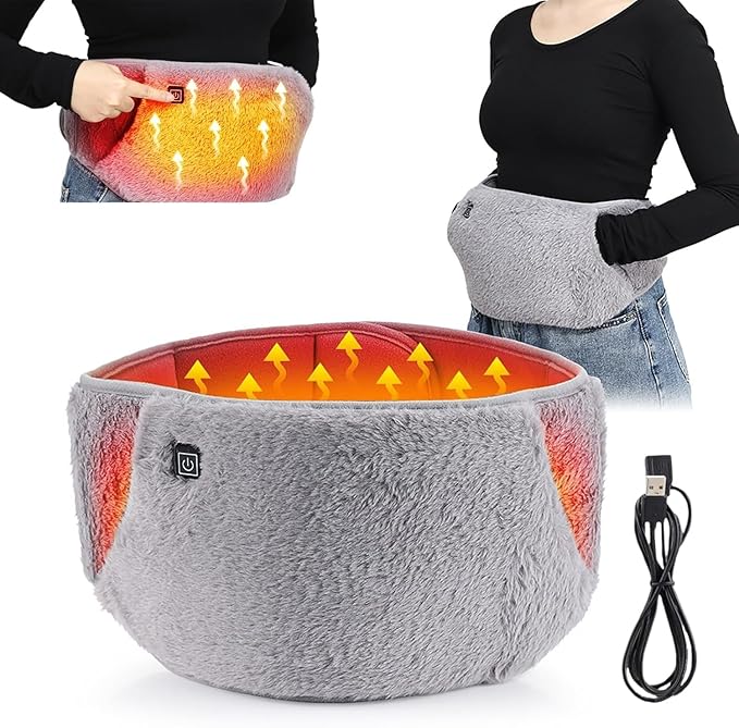 3-in-1 Heating Waist Belt: Heating Pad for Back Comfort & Warmth + Portable Hand Warmer, USB Powered (Power Bank Not Included), 3-Temp Adjustable Heat Wrap for Women, Gray
