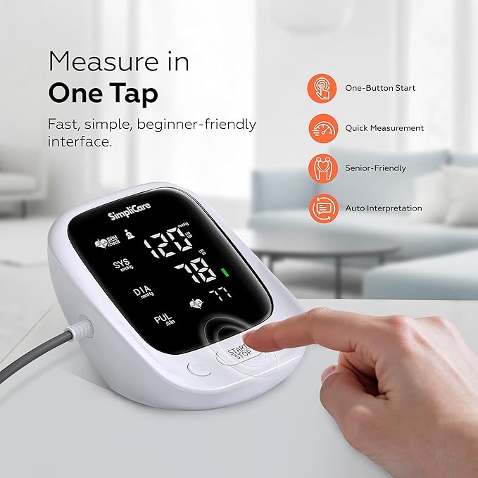 Upper Arm Blood Pressure Monitor for Home Use, FDA 510(k) Cleared Class II Medical Device, Wide-Range Cuff 22–42 cm, Large 5.1" LED Display, Dual User, USB-C & Battery (AES-U181)
