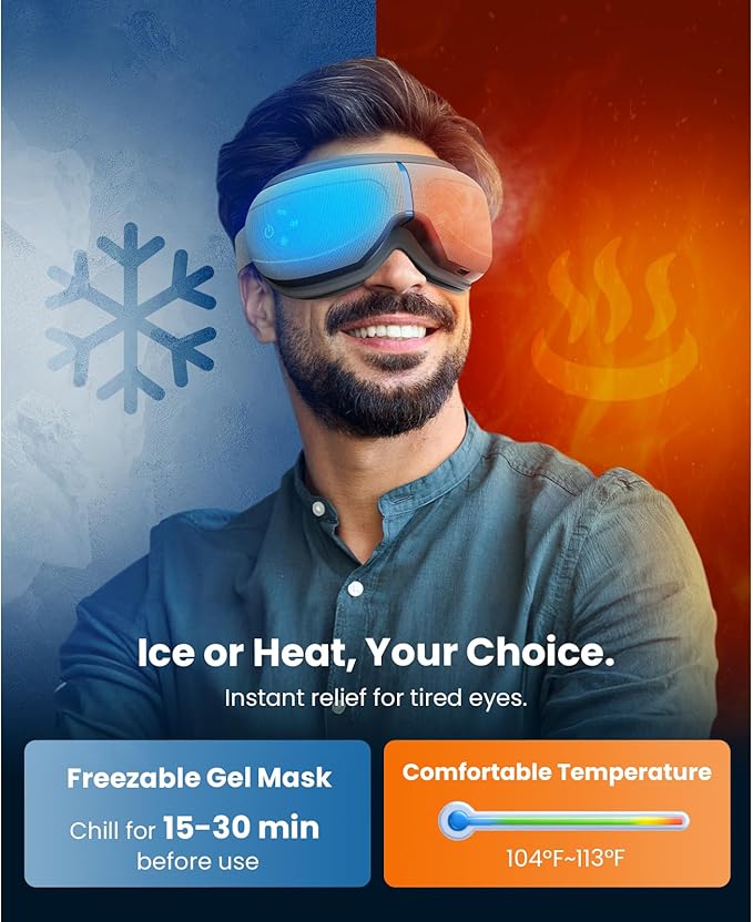 BOB AND BRAD Eye Massager with Heat and Cooling, EyeOasis 2 Eye Massager for Migraines FSA Eligible/HSA Eligible, Heated Face Massager for Dry Eye Migraine Relief, Warm Compress for Stress Relief