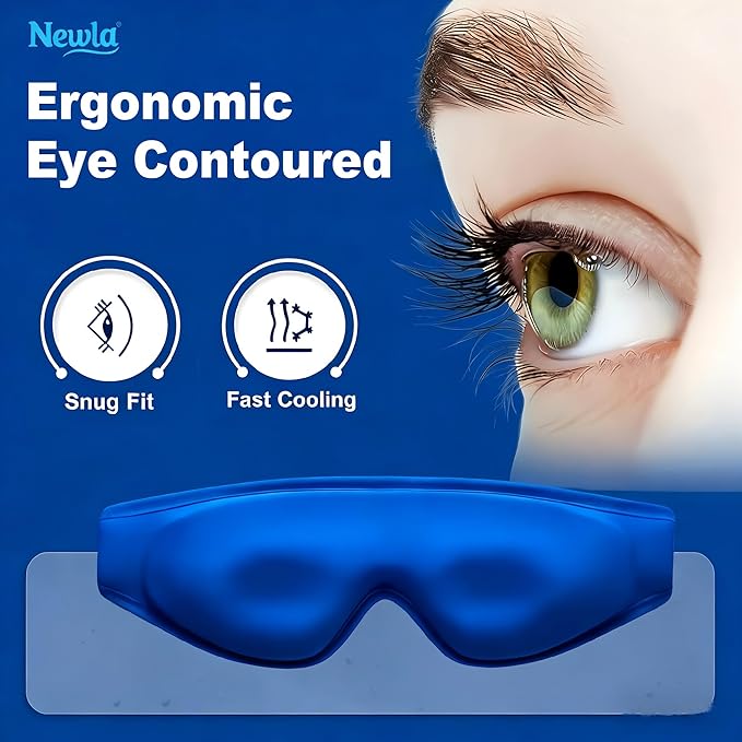 Upgraded Cooling Gel Eye Mask: Full-Eye Contour for Puffy Eyes: Fast Chill Cold Therapy Compress for Dark Circles & Under Eye Bags, Soft Reusable Gel, Adjustable Strap,Eye Care (Blue)