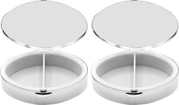 Set of 2 Oval-Shaped Pocket Purse Pill Box & Organizer with Dual Compartments (Silver Drops)