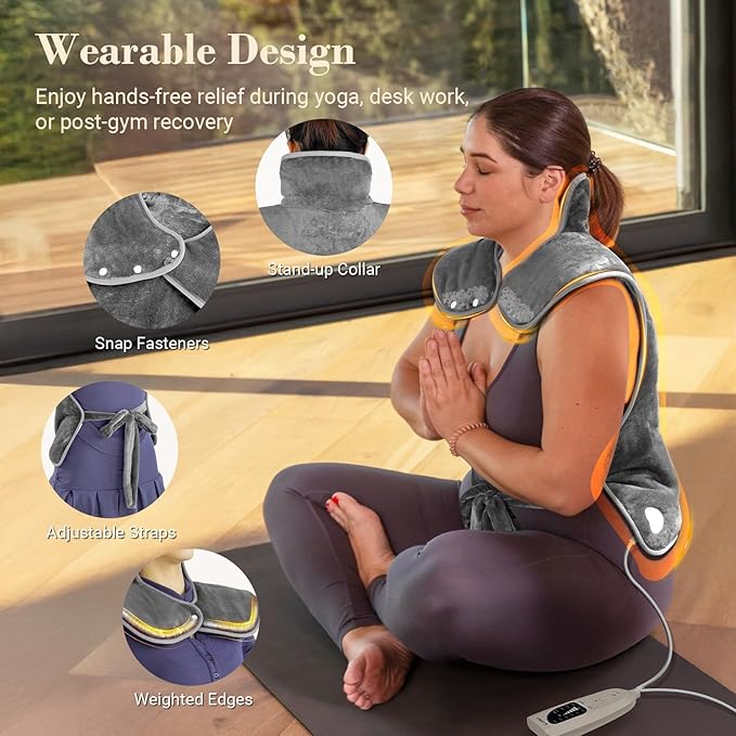 Heating Pad for Back Pain Relief, FSA Eligible HSA, Electric Heating Pads for Back Neck Shoulders, Wearable Large Heat Pad, Gifts for Mom Women Dad Men, ETL Certified, 24” x 33”, Gray