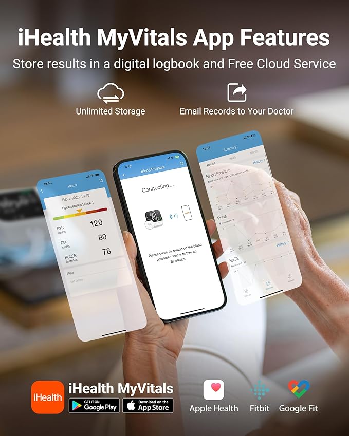 iHealth Track Pro Upper Arm Blood Pressure Monitor, Full-View LED Screen, Body & Cuff Detection, App-Enabled for iOS & Android, Adjustable Cuff Large Adults Arm Friendly