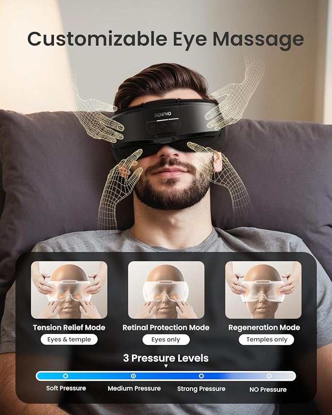 RENPHO Eyeris Shift, Eye Massager with Heat Eye Massager & Sleep Mask for Migraine, Birthday Gifts for Women/Men/Mom/Dad, Face Head Temple Mask with Heat, Compression for Relaxation