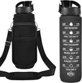 32 oz Water Bottles with Straw & Strap, Motivational Water Bottles with Times to Drink, BPA Free Reusable Sports Water Bottle with Sleeve Carrier for Hiking, Travel, Running or Fitness