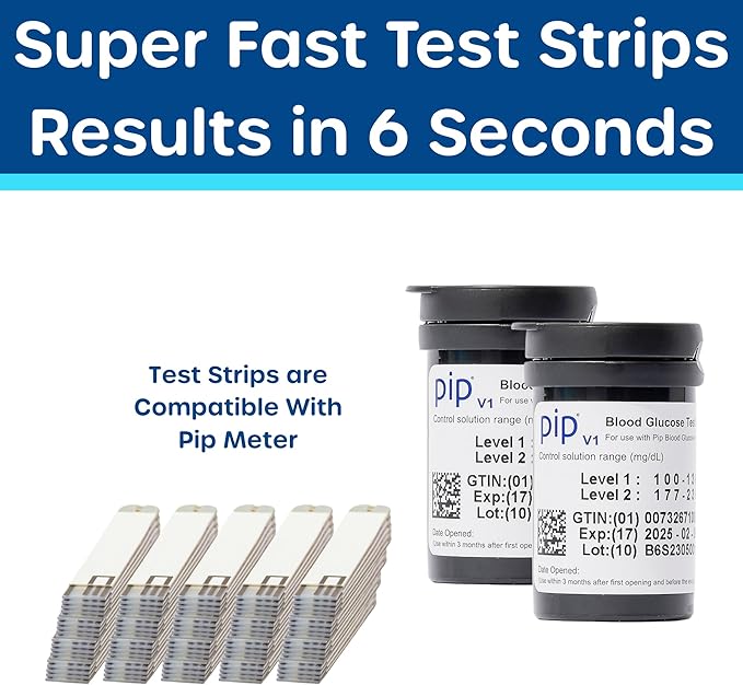 Pip V1 Blood Glucose Test Strips for Diabetes - 200 Count Value Pack | Diabetic Test Strips for Blood Sugar Testing | Compatible with Pip V1 Glucose Monitor | Essential Supplies for Daily Care