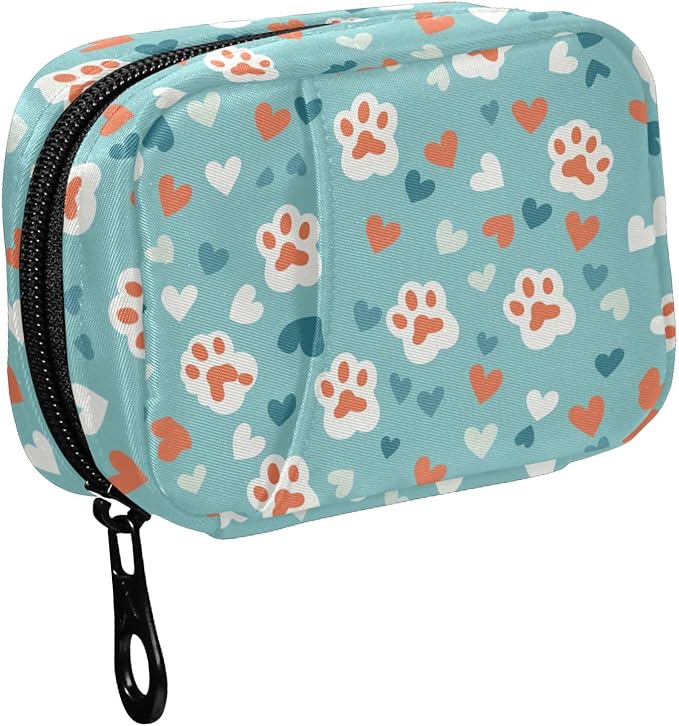 Fustylead Cute Cat Paw Prints and Hearts Pill Organizer and Storage Weekly with Zipper, Removable Pill Box Portable Medicine Organizer for Vitamin Fish Oil Supplement