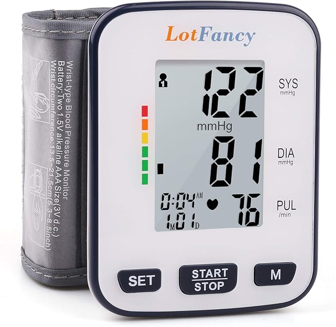 LotFancy Wrist Blood Pressure Monitor for Home Use, Automatic Blood Pressure Machine Adjustable Wrist Cuff 5.3”-8.5” Digital BP Machine with LCD Display, 120 Memory, 2 User, with Carrying Case