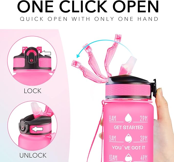 Hyeta 32 oz Water Bottles with Times to Drink and Straw, Motivational Water Bottle with Time Marker, Leakproof, Drinking Sports Water Bottle for Fitness, Gym and Outdoor