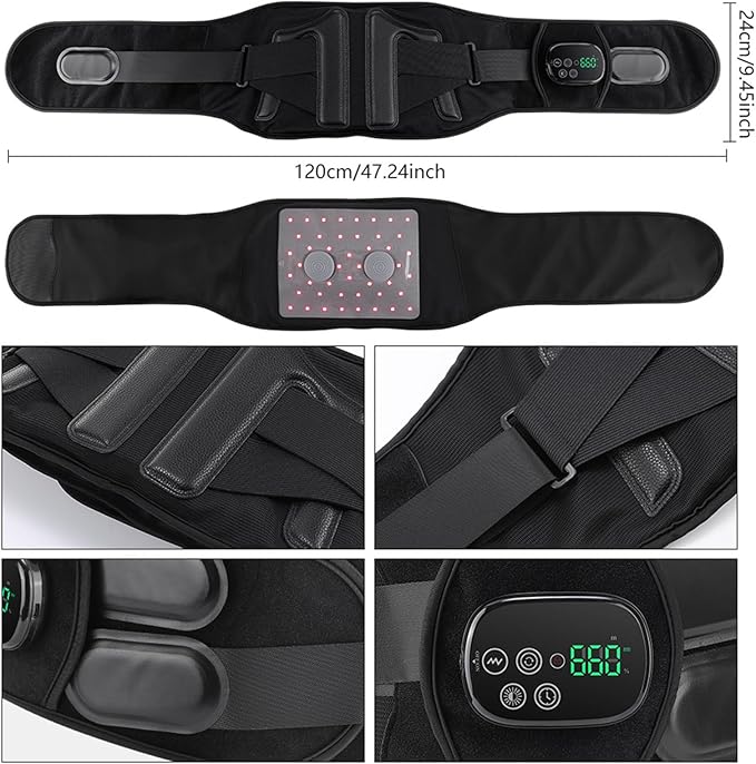 Red Light Therapy Belt for Back & Waist, 660nm 850nm Wearable Red Light Belt with Heat & Vibration, Rechargeable 5000mAh Cordless Heating Pad, 46 LEDs
