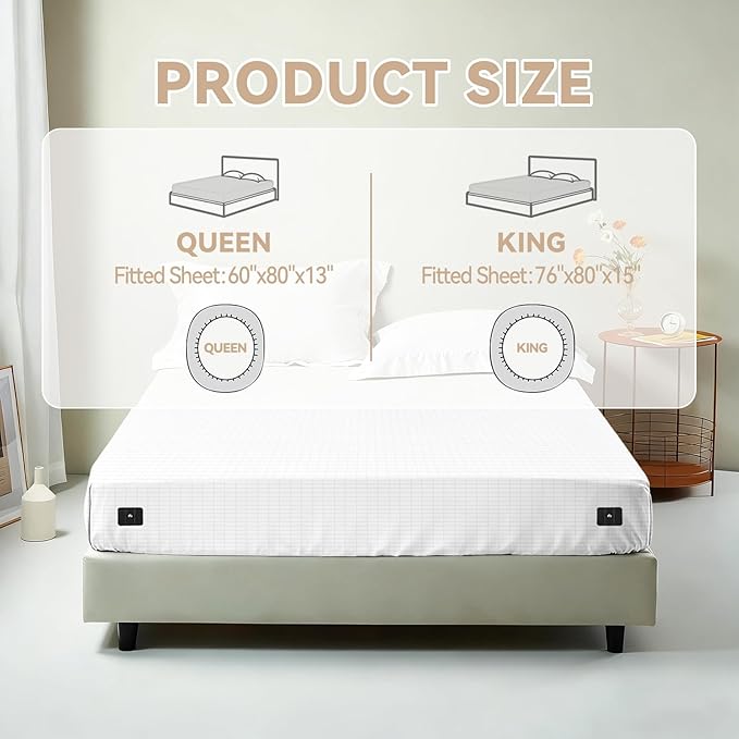 Grounding Sheets King Size 90% Organic Cotton,10% Silver Fiber Grounding Well Bed Sheets for Better Sleep and Stress Relief Bare Earthing Grounding Sheets Deep Pocket 15" Design (White,80x76x15.8)
